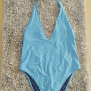Aerie deep v halter one piece, medium